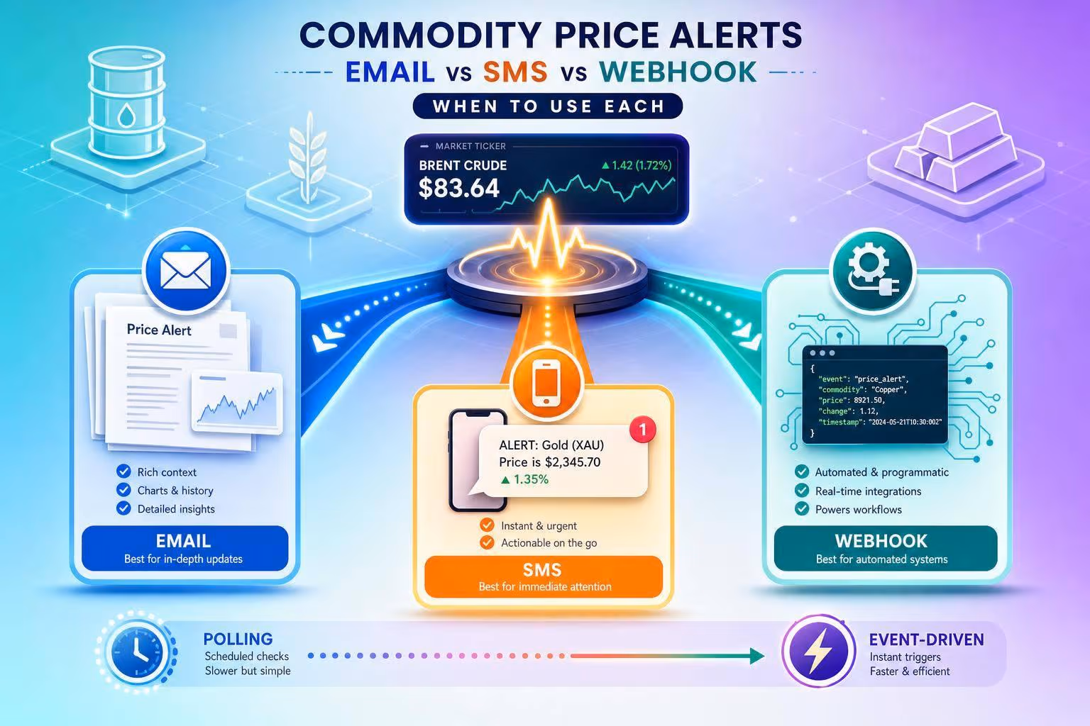 Commodity Price Alerts: Email vs SMS vs Webhook (When to Use Each)