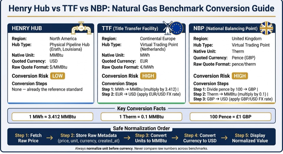Henry Hub vs TTF vs NBP: Natural Gas Benchmark Comparison & Conversion Guide