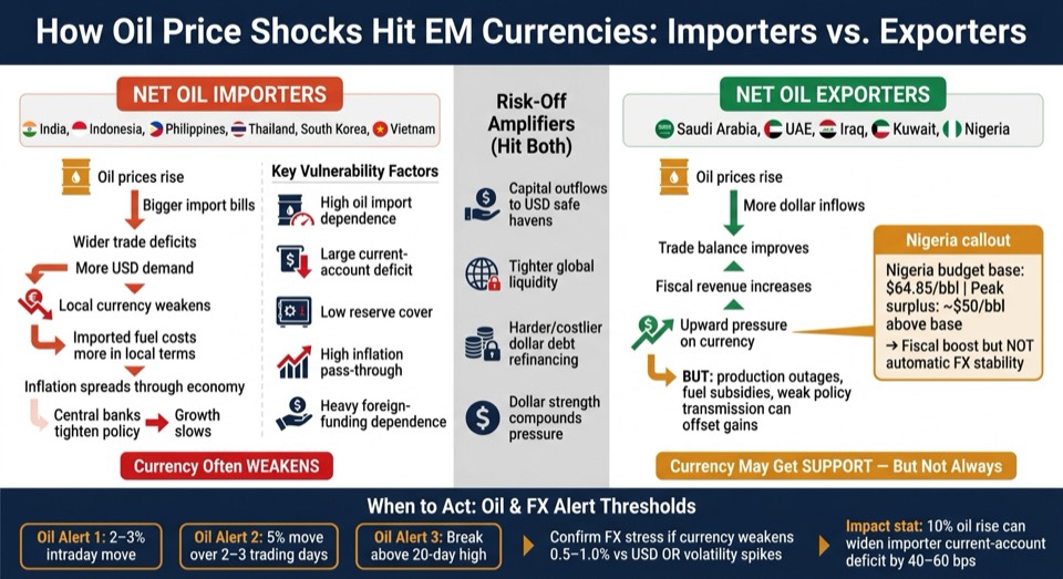 How Oil Price Shocks Hit EM Currencies: Importers vs Exporters
